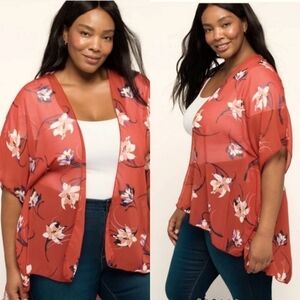Emory Park Caley Open Front Woven Kimono, Burnt Orange Floral, Size